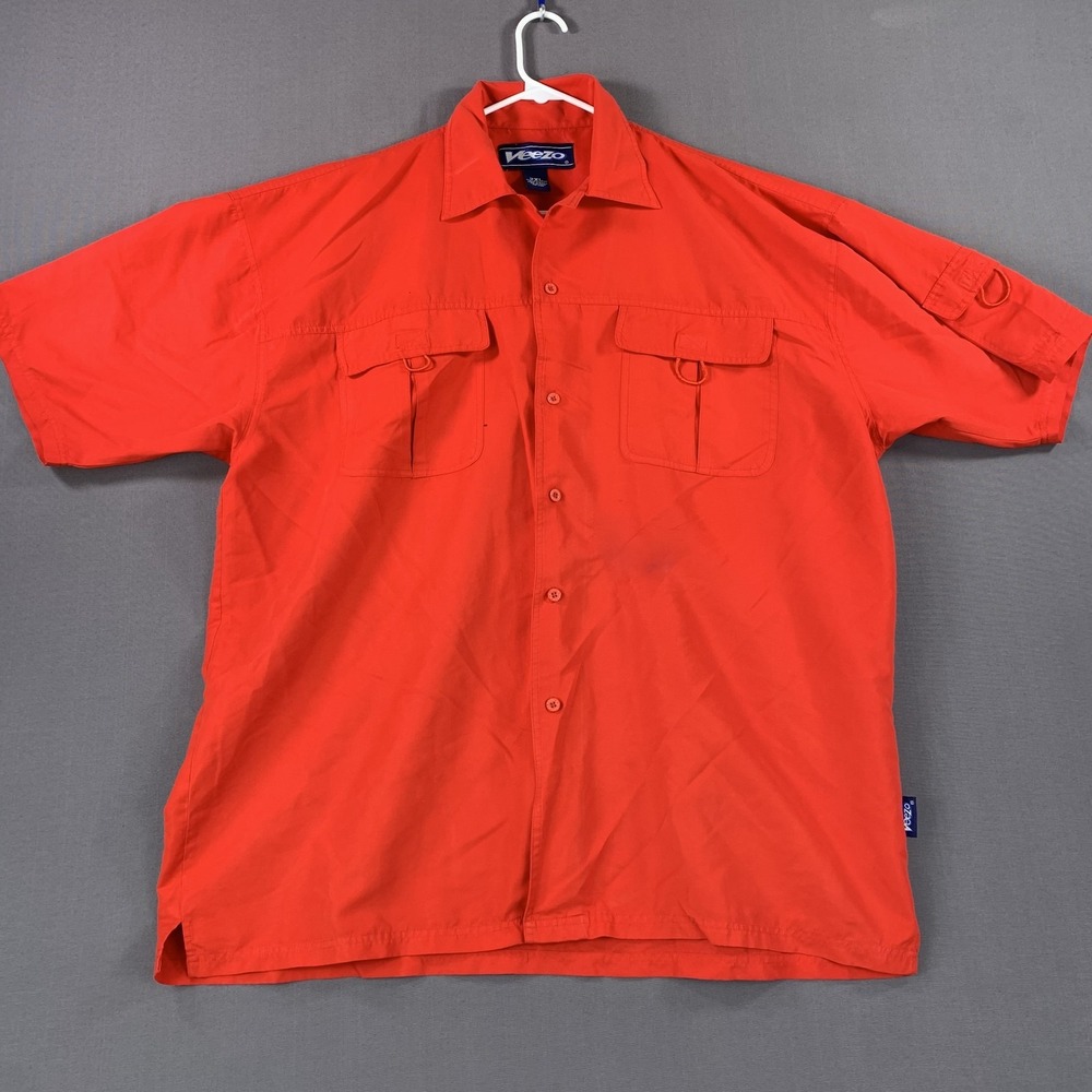 Veezo Shirt Mens 2XL Red Short‎ Sleeve Button Up Utility Pockets Outdoor Hiking